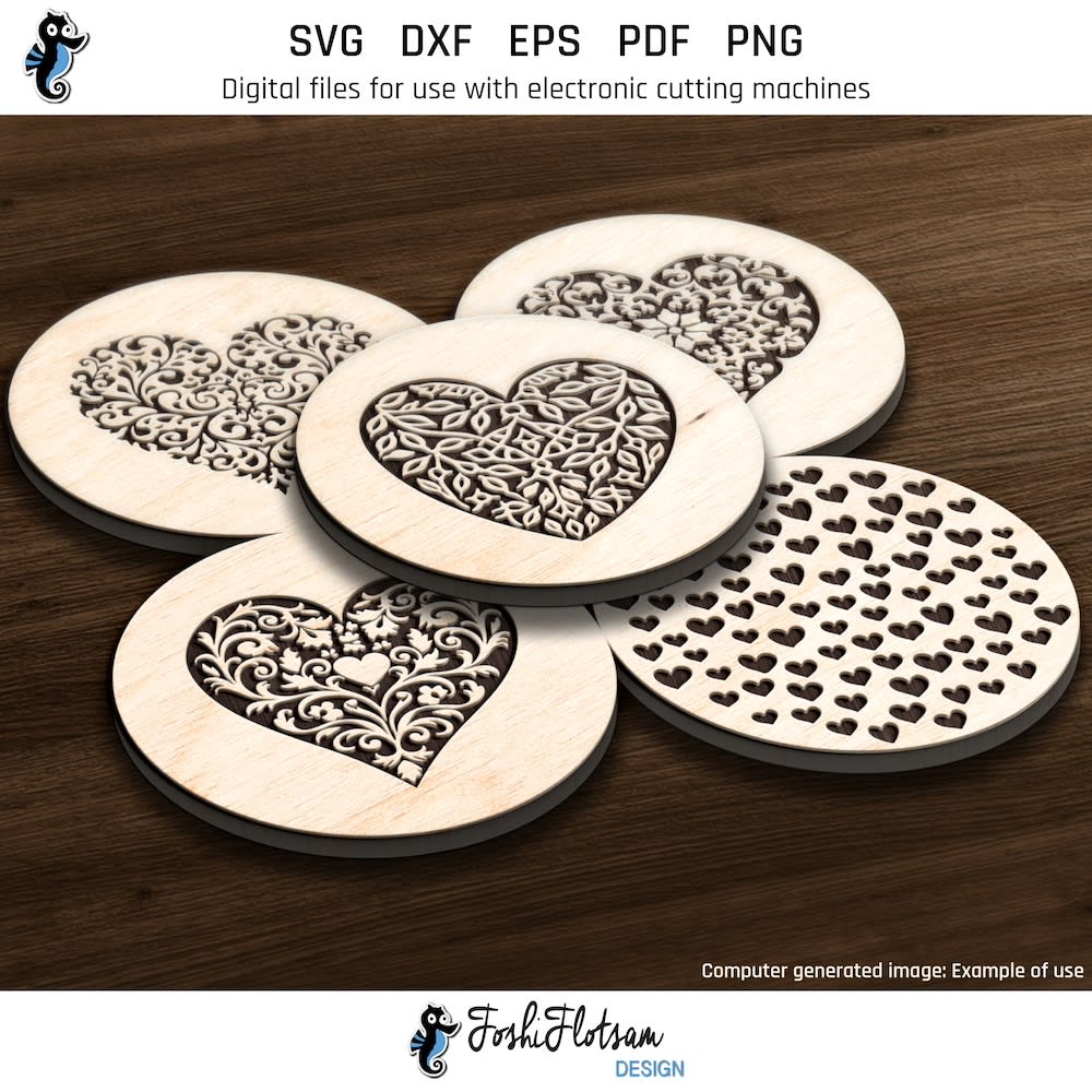 Coaster SVG - Heart SVG coaster bundle image 4 Fourth 5 of 30 heart coasters included in this coaster SVG bundle.
